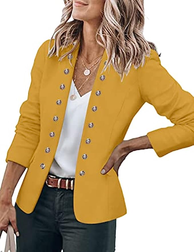 GRAPENT Women&#039;s Business Casual Buttons Pockets Open Front Blazer Suit Cardigan