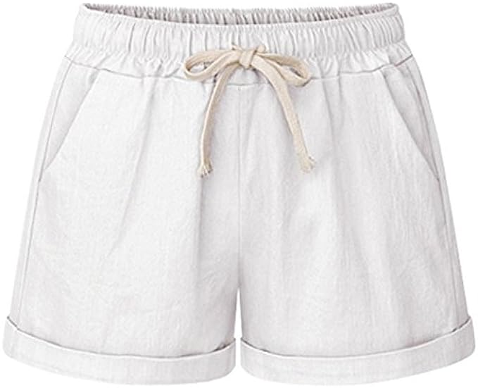 XinYangNi Women&#039;s Elastic Waist Casual Comfy Cotton Beach Shorts with Drawstring