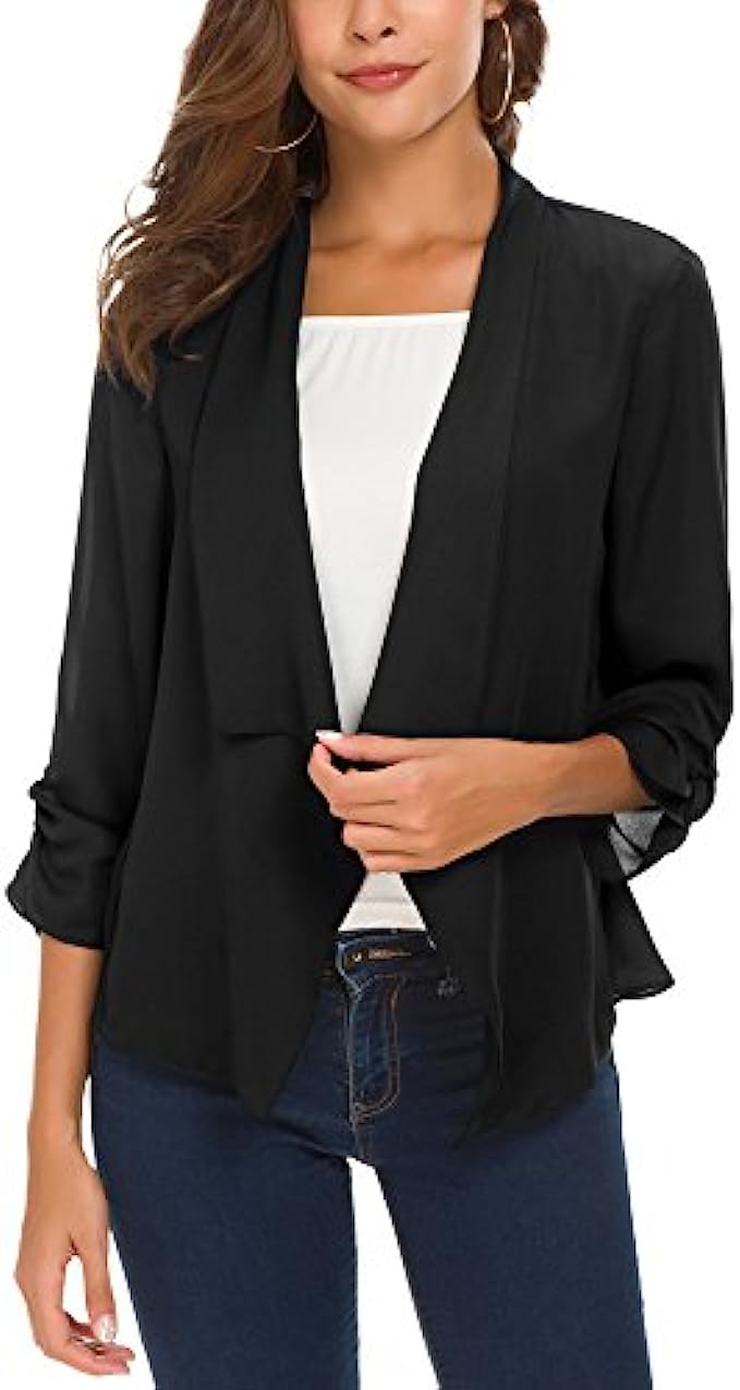 Women&#039;s Ruched Sleeve Lightweight Thin Chiffon Blazer