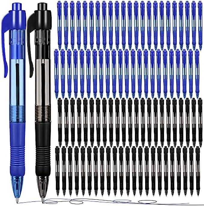 Fainne 300 Pcs Retractable Ballpoint Pens Black and Blue Ink Pens Bulk Medium Point (1.0 mm) Pens Smooth Writing Pens for Journal Notebook Writing Office Supplies Click Pen