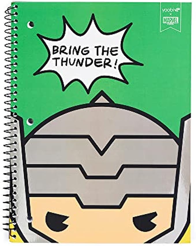 Yoobi x Marvel Thor Spiral Notebook - 1 Subject College Ruled, 3-Hole Punched 100 Sheets - For School, Office &amp; College - PVC Free, FSC Certified Paper