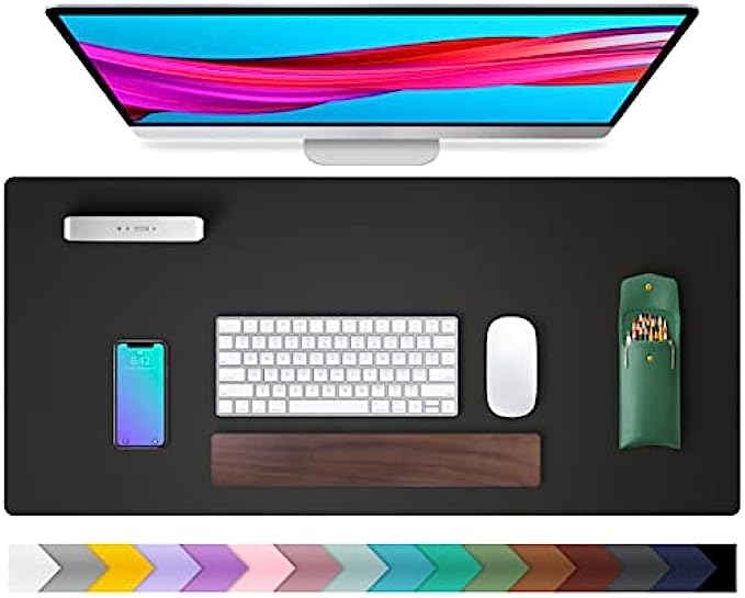 Leather Desk Pad Protector,Mouse Pad,Office Desk Mat, Non-Slip PU Leather Desk Blotter,Laptop Desk Pad,Waterproof Desk Writing Pad for Office and Home (Black,31.5&quot; x 15.7&quot;)