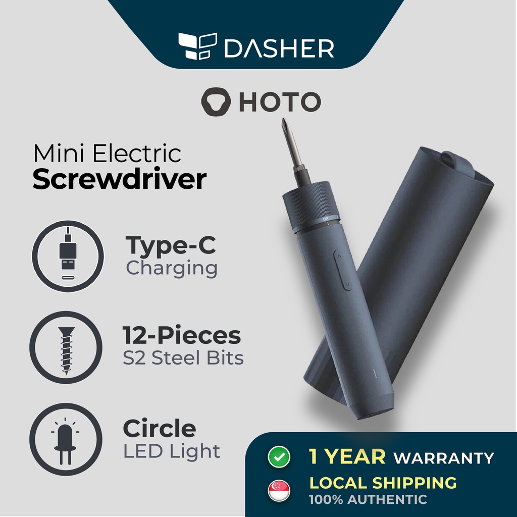 HOTO Mini Electric Screwdriver 3.6V Type C 12 Bits LED Light 3 Torque Adjustment