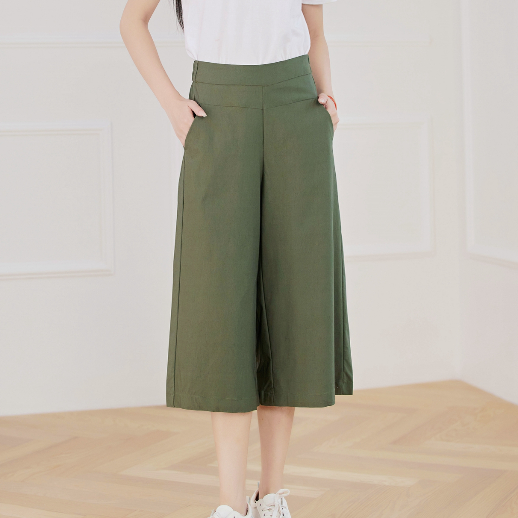 Silverworld 10123 Ladies wide leg pants High waist women casual pants culottes 3/4 length